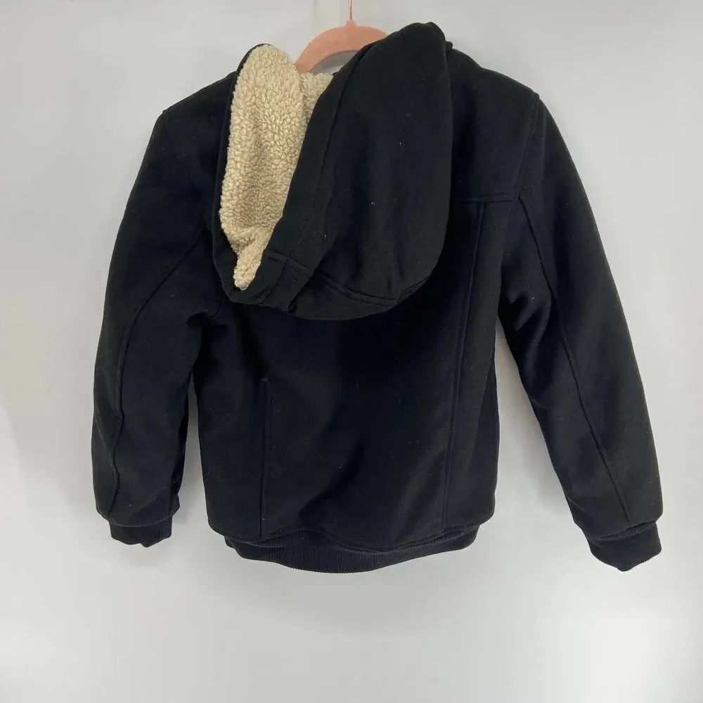urban republic black full zip hooded winter jacket  faux sherpa Youth L NWT